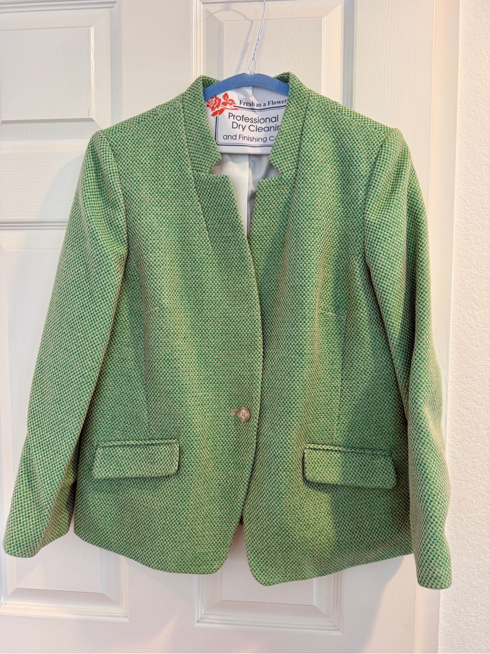 GAP Green Collarless Textured Blazer Jacket